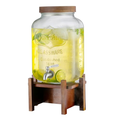 2 Gallon Drink Dispenser with Acacia Wood Stand and Lid