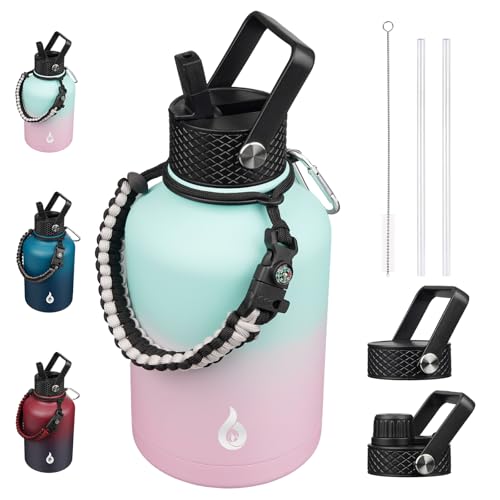 50oz Insulated Water Bottle with Straw Lid Stainless Steel Water Jug