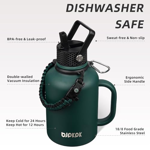 50oz Insulated Water Bottle with Straw Lid Stainless Steel Water Jug