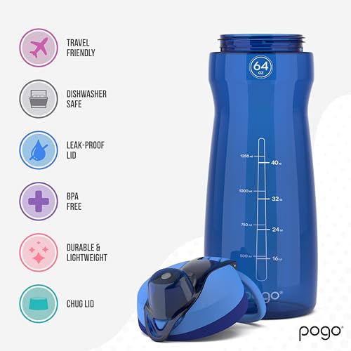 64oz Plastic Water Bottle with Chug Lid and Carry Loop