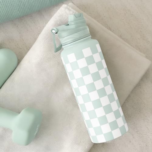 Checker Stainless Steel Water Bottle with Strap 32oz