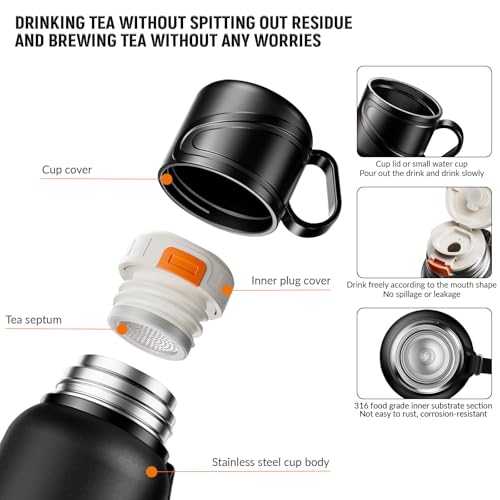 Double wall vacuum Leakproof stainless steel wide mouth insulated water bottle;tea tumbler with infuser