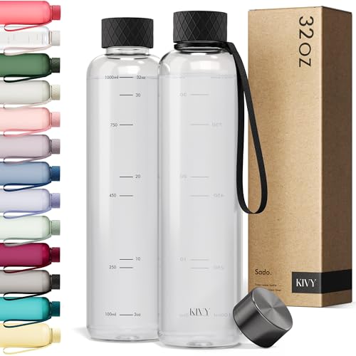 Slim Water Bottle 32oz [Lightweight & Shatterproof] Fits Backpack & Cupholder for Travel