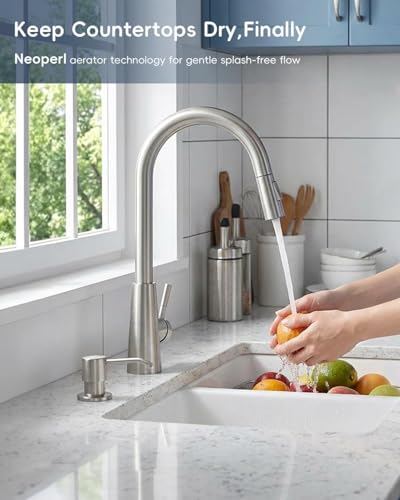Brushed Nickel Kitchen Faucet with Soap Dispenser &Pull Down Sprayer