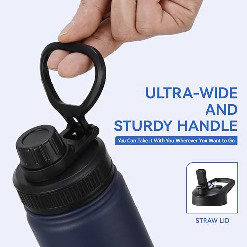 16 oz Water Bottle Stainless Steel Double Wall Vacuum Insulated Water Bottle with Straw lids & Spout Lid