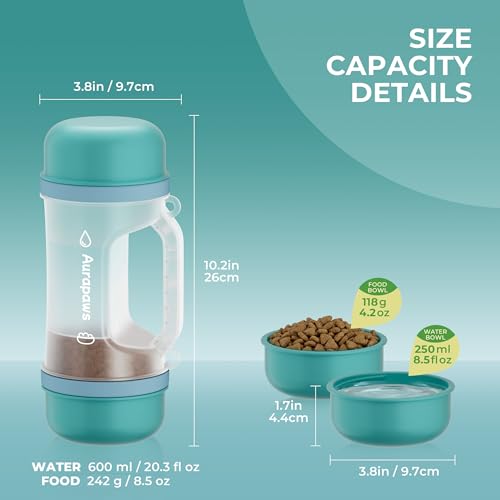Dog Water Bottle Portable 20.3oz with Food Container & 2 Bowls