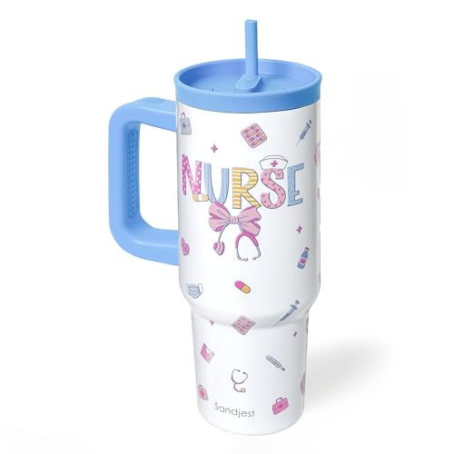 Nurse Stainless Steel Locking Lid Silicone Straw Tumbler with Handle 40oz
