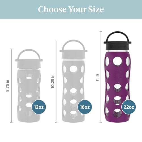 22-Ounce BPA-Free Glass Water Bottle with Classic Cap and Protective Silicone Sleeve, Plum