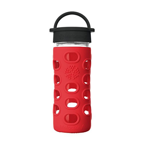 12-Ounce BPA-Free Glass Water Bottle with Classic Cap and Protective Silicone Sleeve, Apple Red