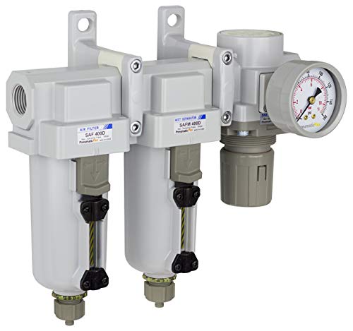SAU430-N04G-MEP 3 Stage Compressed Air Filter Dryer System - Particulate Air Filter, Coalescing Air Filter, Compressed Air Pressure Regulator Combo, 1/2" NPT - Metal Bowl, Manual Drain