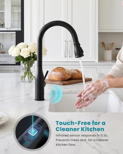 Matte Black Kitchen Faucet Touchless with Sensor and Soap Dispenser