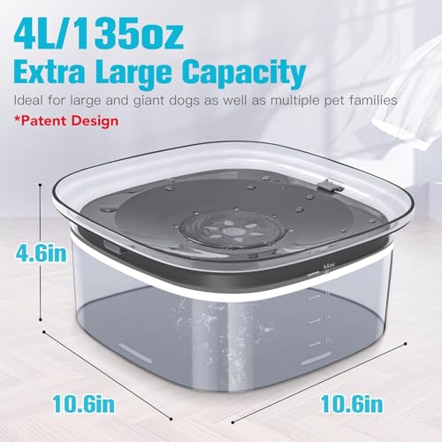 4L Dog Water Bowl No Spill Large Capacity Slow Drinking Water Feeder