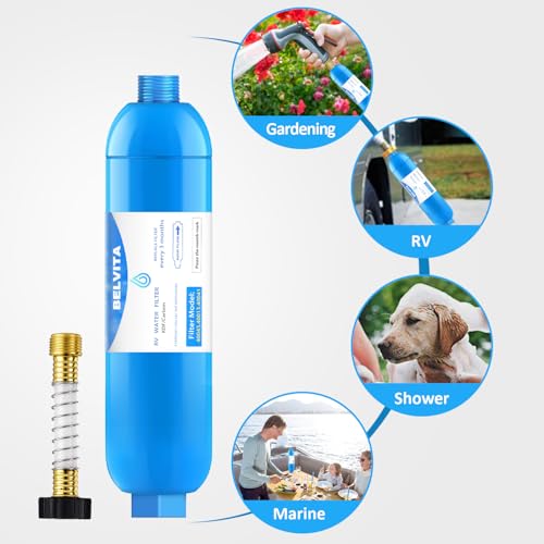 RV inline water filter with Flexible Hose Protector (2 Count)