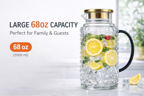 2 Pack 68oz 2L Glass Pitchers with Lids (2 Count)