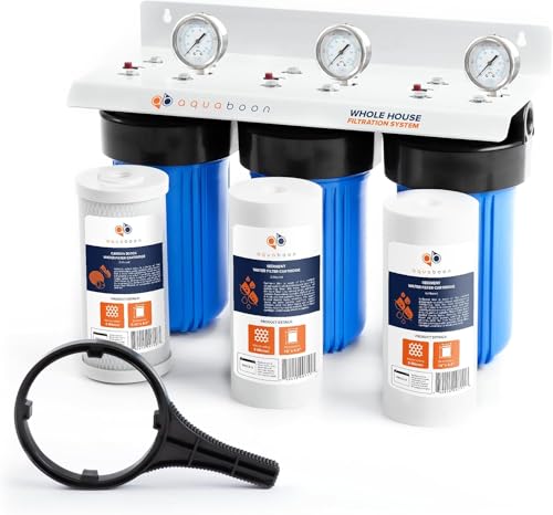 3 Stage Whole House Water Filter System with 5 Micron 10x4.5 House Water Purification 2 Reducing Sediment and Carbon Chlorine Reduction Filter