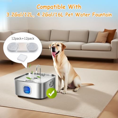 12 Pack Dog Water Fountain Filters Fit for WF120 (32 Count)