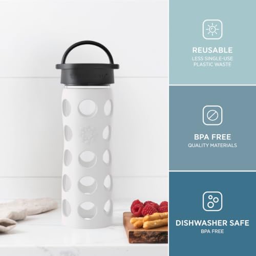 16-Ounce BPA-Free Glass Water Bottle with Classic Cap and Protective Silicone Sleeve, Optic White