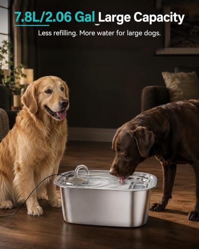 2.06 Gallon Stainless Steel Dog Water Fountain for Large Dogs (399 Ounce)
