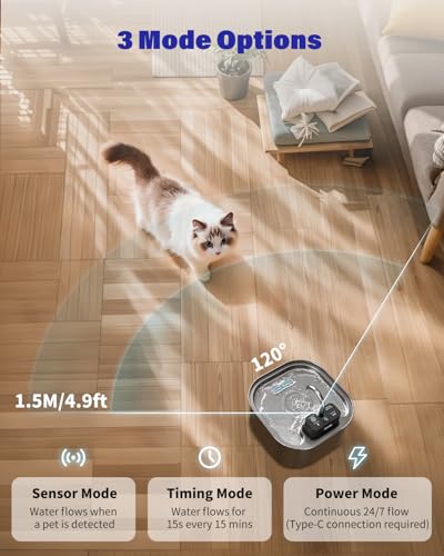 3.2L 108oz Wireless Stainless Steel Cat Water Fountain