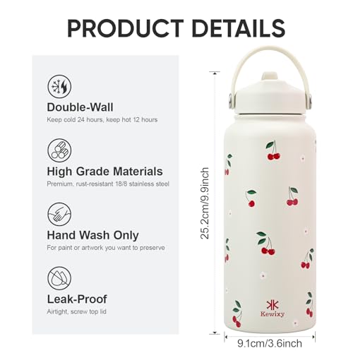 32 oz Insulated Water Bottle with Straw