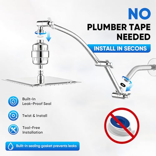 10 Inch Rain Shower Head with 16 Inch Extension Arm for Hard Water