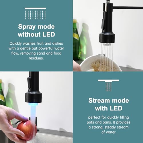 Led Black and Gold Kitchen Faucet with Soap Dispenser