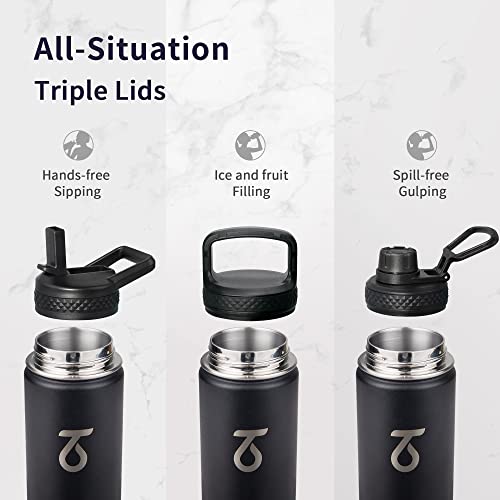 Insulated Water Bottle 24 oz with 3 Lids