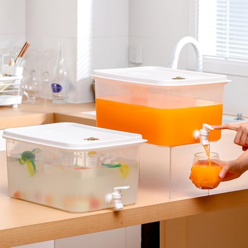 2 Pack 3.5 Gallon Drink Dispenser for Fridge with Spigot Water Dispenser Leak Proof Lids Filter Screen Beverage Juice Container Sealed Plastic Lemonade Milk Cold Hot Drink Tea Jug for Party (2 Count)