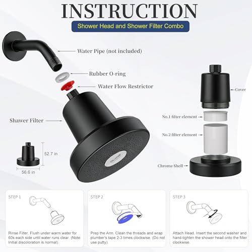 Filtered Shower Head with Filter for Hard Water Softening