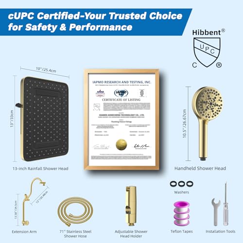 cUPC Certified High Pressue 13'' Rainfall Shower Head with 5