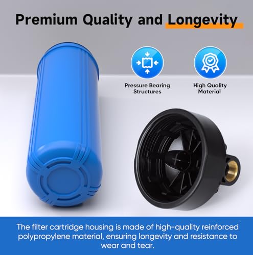 20-Inch 3-Stage Whole House Water Filter, Home Filtration System | Sediment, Granular Activated Carbon, Carbon Block Filters | Built-in Pressure Gauges, with Steel Stand Frame