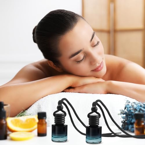 70 Pieces Hanging Car Diffuser Air Freshener Bottle Bulk Empty Glass Refillable Perfume Bottles Oil Diffuser Aromatherapy Pendant for Auto Interior Ornaments Decor (70 Count)