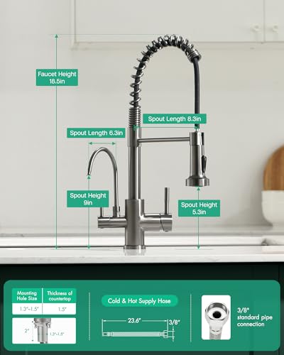 3 in 1 Kitchen Faucet with Pull Down Sprayer Black Stainless