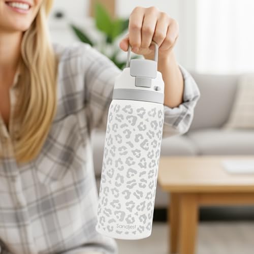 Leopard Print Insulated Stainless Steel Water Bottle with Straw for Sports and Travel