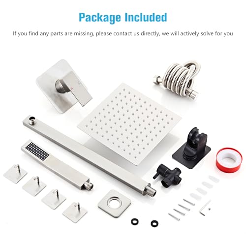 Shower Faucet Set Matte Black Bathroom Rainfall Shower System Wall Mount with 8 Inch Square Shower Head