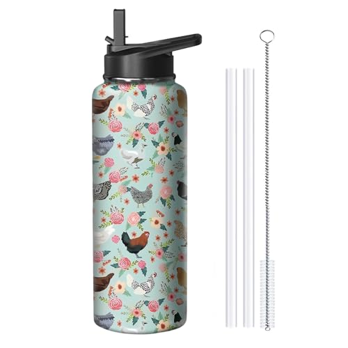 40oz Chicken Water Bottle with Handle and Flip Straw