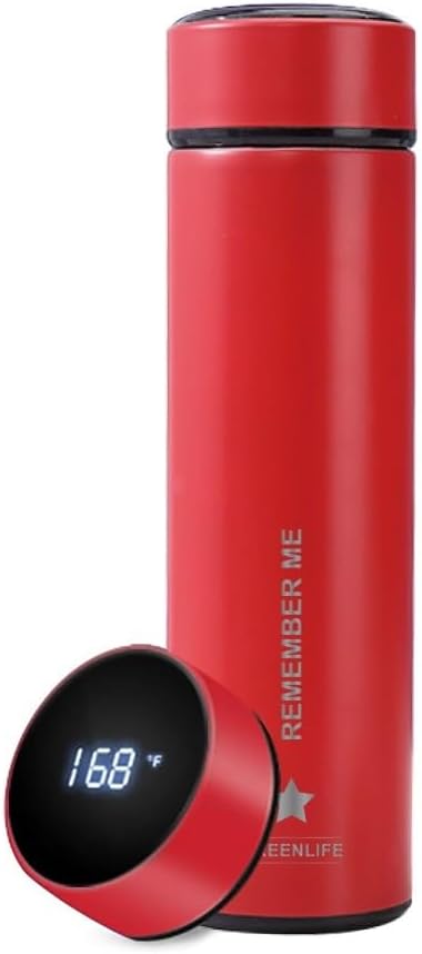 GreenLife Smart Water Bottle with LED Temperature Display, Thermostat Double Wall Vacuum Insulated Water Bottle, Cold 36 Hrs, Hot 24 Hrs, BPA-Free, Leak Proof, for Travel & Outdoor (Red).