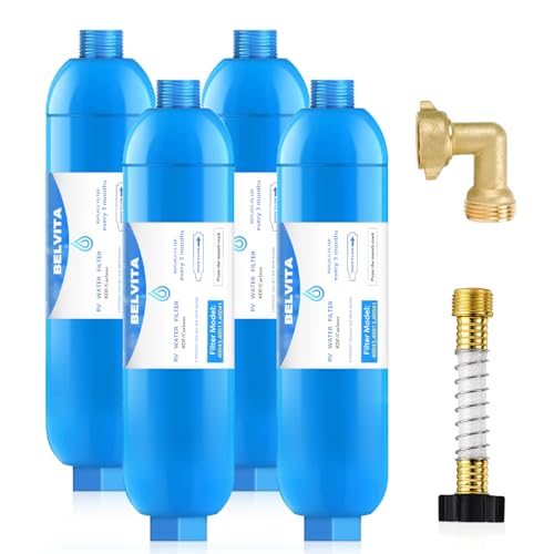 RV Inline Water Filter with 90 Degree Elbow and Flexible Hose (4 Count)