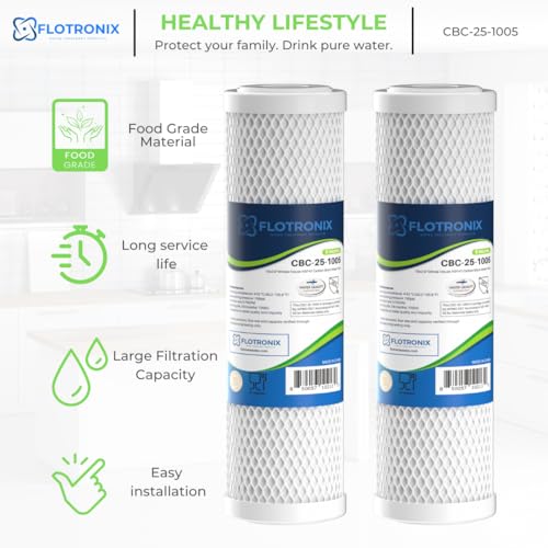 Flotronix 5 Micron 2.5" x 10" Whole House CTO Carbon Sediment Water Filter Cartridge (4 Count)