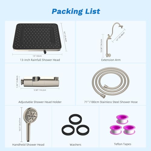 cUPC Certified High Pressue 13'' Rainfall Shower Head with 5