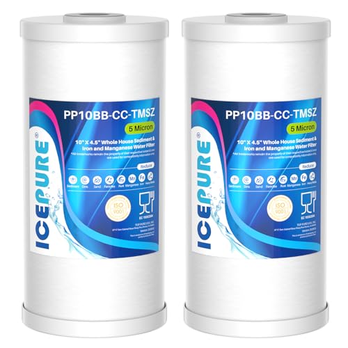 5 Micron 10" x 4.5" Whole House Sediment and Iron Manganese Resin Water Filter Compatible with GE FXHTC (2 Count)