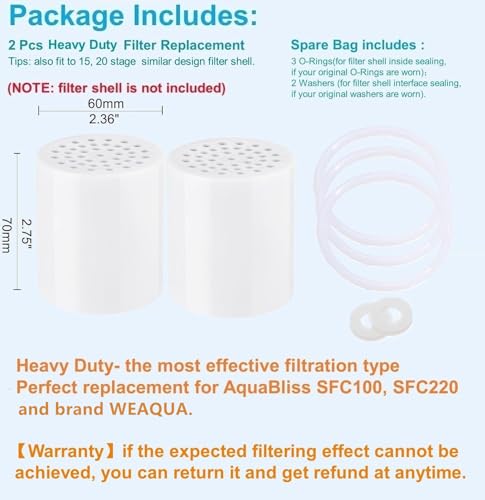 Heavy Duty Shower Filter Replacement Cartridge 2 Pcs (2 Count)