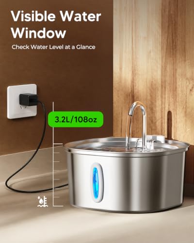 Stainless Steel Cat Water Fountain with 3 Filters