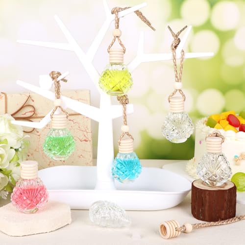 60 Pcs Hanging Car Air Freshener Car Diffuser Bottle Empty Glass Perfume Bottles Air Freshener Diffuser Bottle Pendant for Essential Oils Fragrance Aromatherapy Ornament Decor (60 Count)