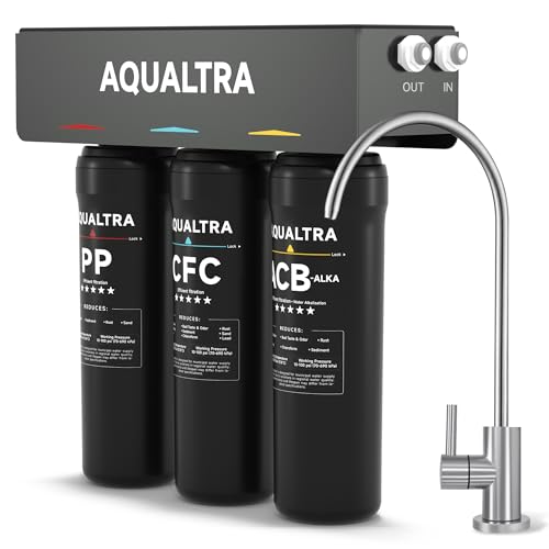 USF-3F-10 Slightly Alkaline Under Sink Water Filter System, 8K-32K Gal with Faucet, Reduce PFOA, PFOS, Chlorine, Lead, Mercury, Chloramine, Fluoride, Microplastics Particles, Bad Taste & Odor