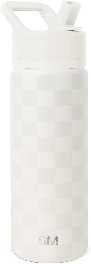 Simple Modern Kids Water Bottle with Straw Lid | Vacuum Insulated Stainless Steel Metal | Reusable Leak Proof BPA-Free Thermos for School | Summit Collection | 18oz, Cream Checkmate