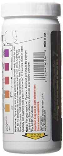 AquaChek 7-Way Pool and Spa Test Strips - Silver Pool Test Strips For pH, Total Chlorine, Free Chlorine, Bromine, Alkalinity, Total Hardness, and Cyanuric Acid - Water Quality Testing Kit (100 Strips)