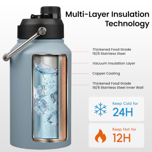 64 oz Insulated Stainless Steel Water Bottle Jug with Handle