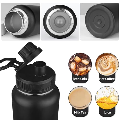 40oz Large Metal Sports Insulated Water Bottle with 2 Lids