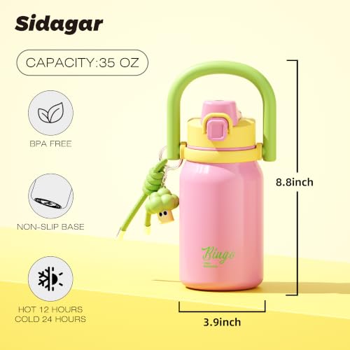 32 oz Leak proof Insulated Water Bottle with Straw & Handle Pink